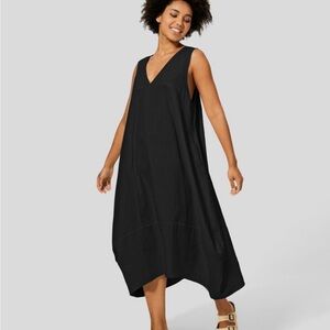 HALARA Black Midi Dress with Crisscross Back